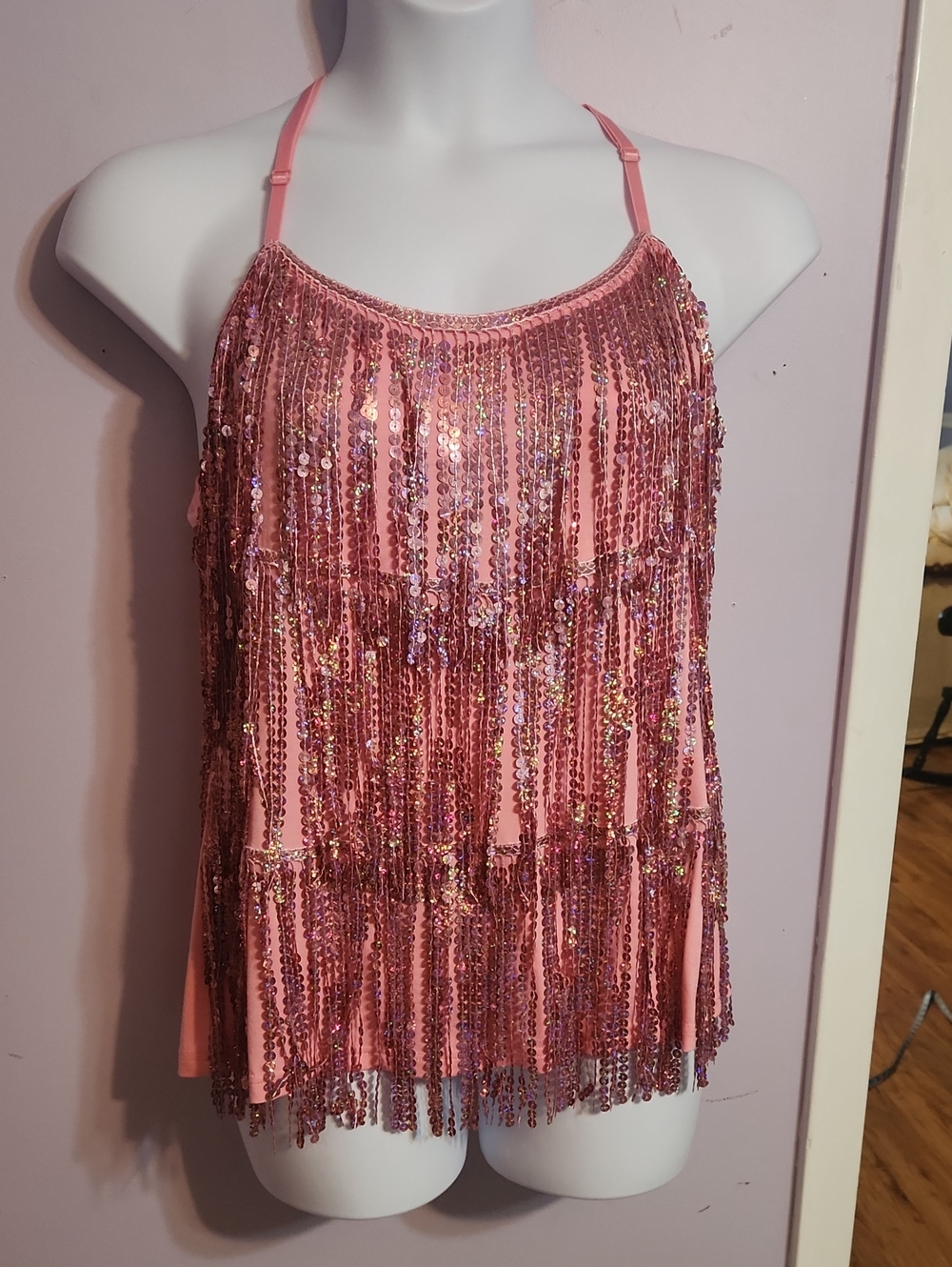 MANER Pink Sequin Fringe Tank XXL
